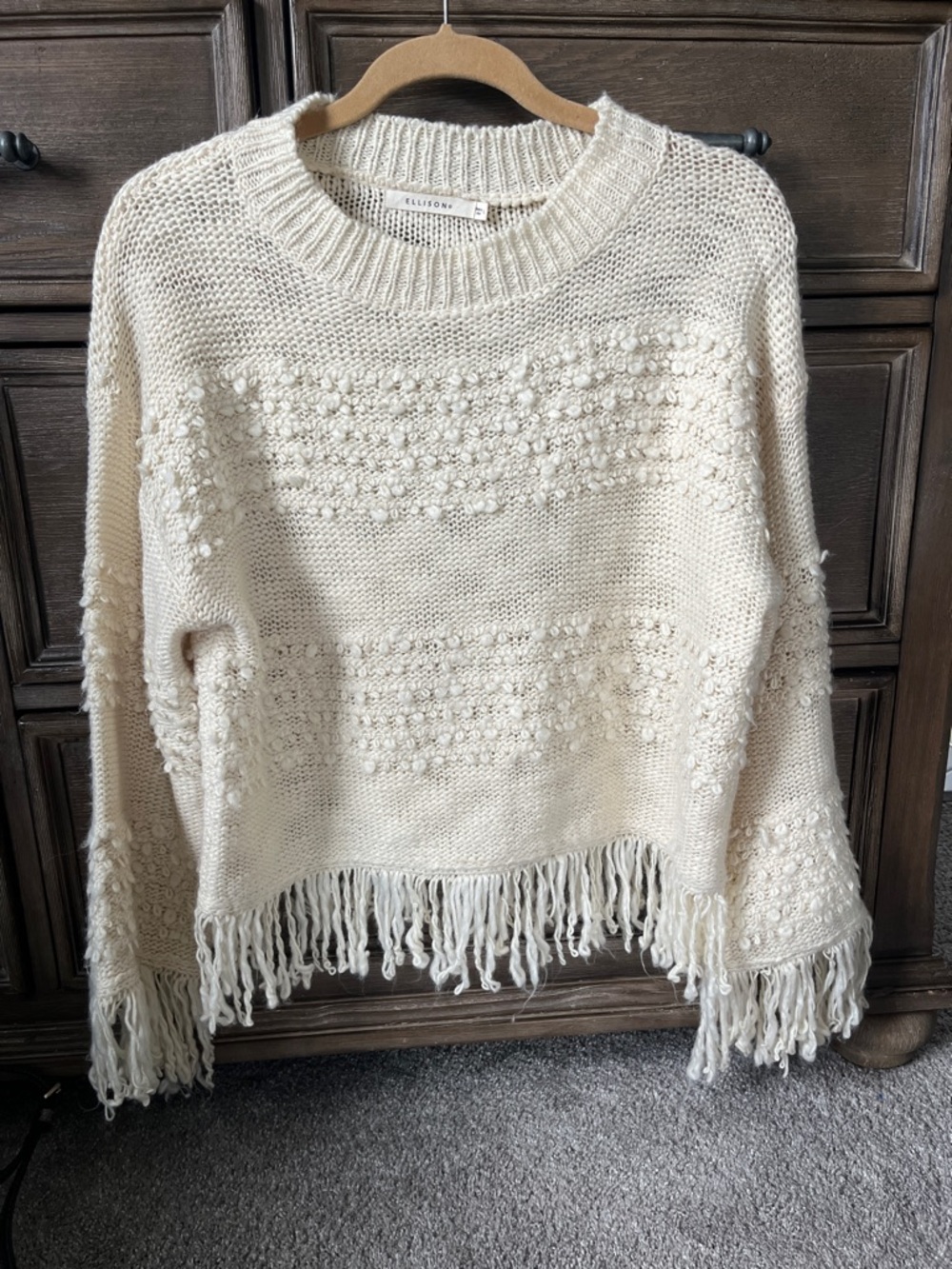 Ellison Cream Fringe Bobble Knit Pullover